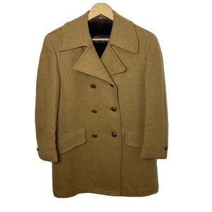 Vintage McGregor 70s Men’s Sherpa Lined Heavy Winter Jacket Pea Coat Tan Sz 38